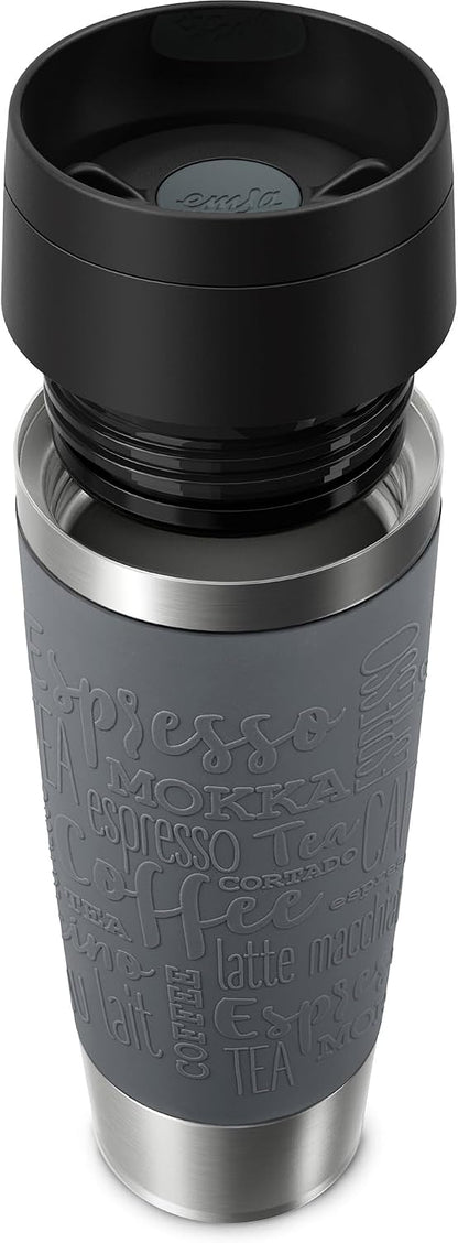 N20223 Travel Mug Classic Insulated Mug 0.5 Litres, Comfort Screw Cap, Stainless Steel, 6 Hours Hot and 12 Hours Cold, 100% Leak-Proof, Dishwasher Safe, 360° Drinking Opening, Dark Grey