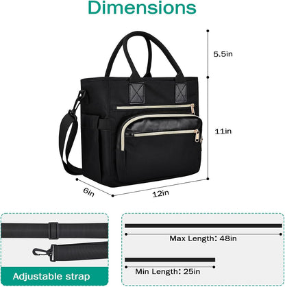 Pomodeee Insulated Lunch Bag for Women, Leakproof Tote with Strap & Cup Holder