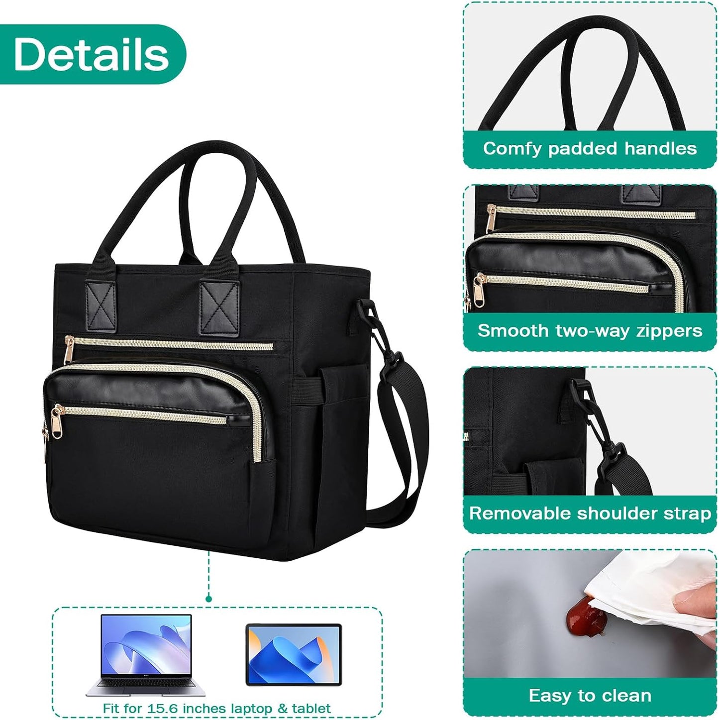 Pomodeee Insulated Lunch Bag for Women, Leakproof Tote with Strap & Cup Holder