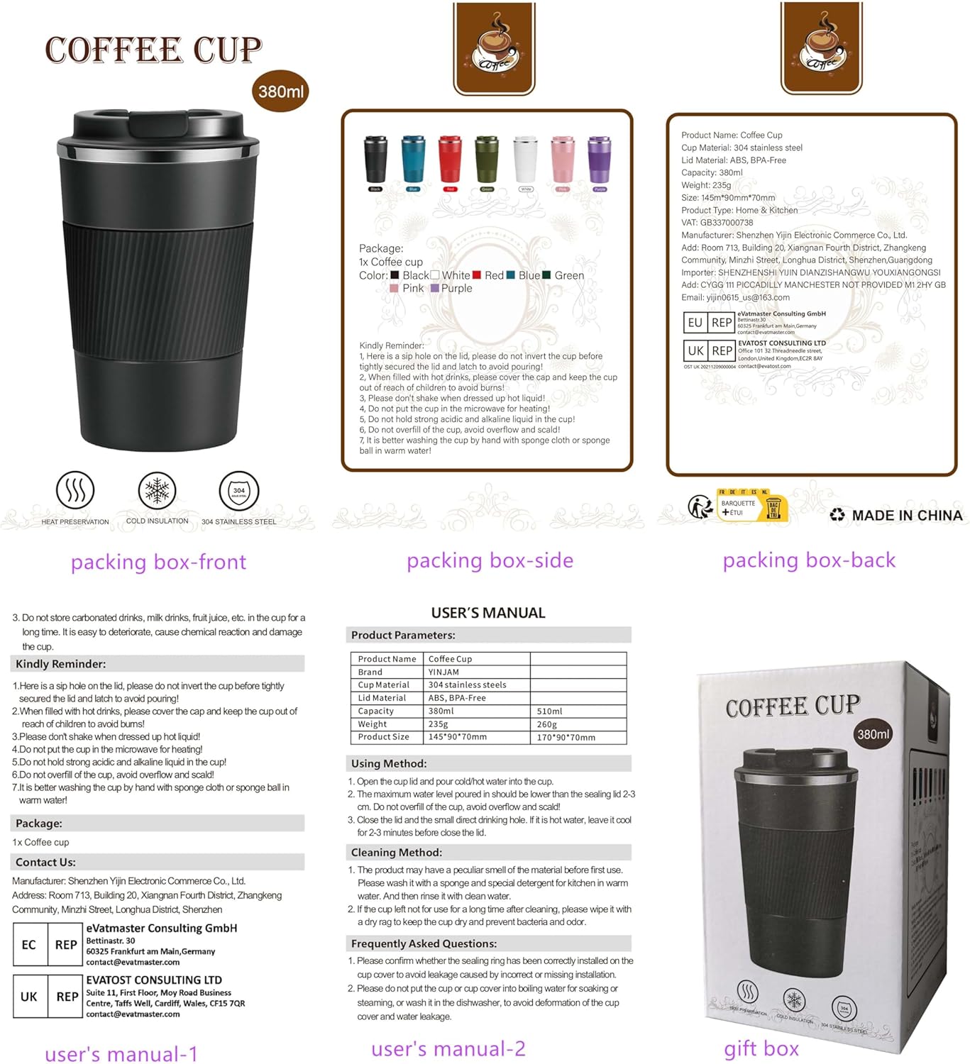 17oz Travel Coffee Mug Insulated Coffee Cups to Go with Leakproof Lid Vacuum Stainless Steel Double Walled Thermal Car Coffee Tumbler for Hot Cold Ice Tea Drinks Reusable (Black, 17oz)