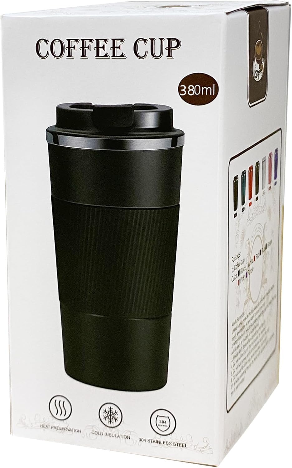 17oz Travel Coffee Mug Insulated Coffee Cups to Go with Leakproof Lid Vacuum Stainless Steel Double Walled Thermal Car Coffee Tumbler for Hot Cold Ice Tea Drinks Reusable (Black, 17oz)
