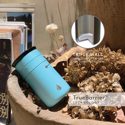 Artisan Insulated Tumbler, Triple Wall Coffee Travel Mug, Reusable Stainless Steel Coffee Tumbler with Ceramic Lid, Thermal Coffee Cups for Hot (6 Hrs) & Cold (18 Hrs), 12oz - Teak Wood