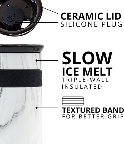 Artisan Insulated Tumbler, Triple Wall Coffee Travel Mug, Reusable Stainless Steel Coffee Tumbler with Ceramic Lid, Thermal Coffee Cups for Hot (6 Hrs) & Cold (18 Hrs), 12oz - Teak Wood