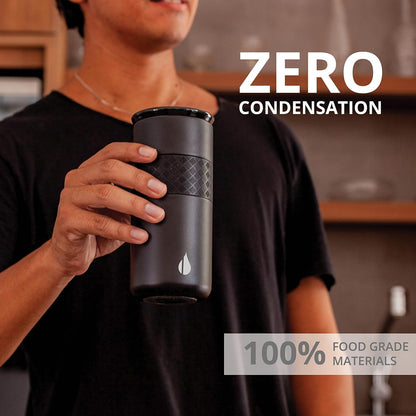 Artisan Insulated Tumbler, Triple Wall Coffee Travel Mug, Reusable Stainless Steel Coffee Tumbler with Ceramic Lid, Thermal Coffee Cups for Hot (6 Hrs) & Cold (18 Hrs), 12oz - Teak Wood