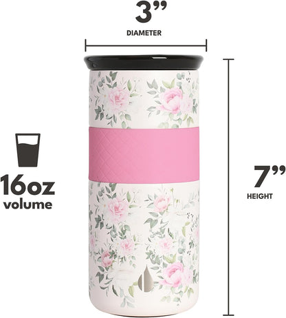 Artisan Insulated Tumbler, Triple Wall Coffee Travel Mug, Reusable Stainless Steel Coffee Tumbler with Ceramic Lid, Thermal Coffee Cups for Hot (6 Hrs) & Cold (18 Hrs), 12oz - Teak Wood