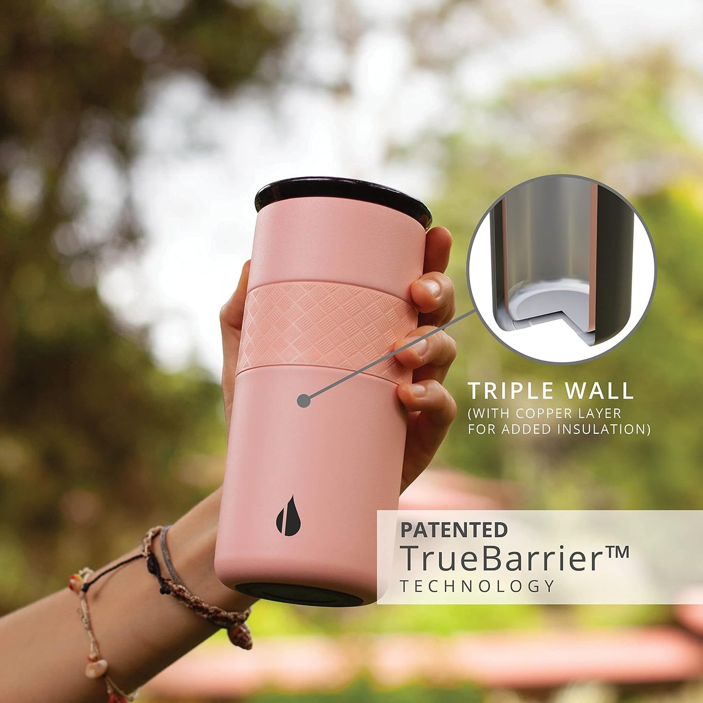 Artisan Insulated Tumbler, Triple Wall Coffee Travel Mug, Reusable Stainless Steel Coffee Tumbler with Ceramic Lid, Thermal Coffee Cups for Hot (6 Hrs) & Cold (18 Hrs), 12oz - Teak Wood