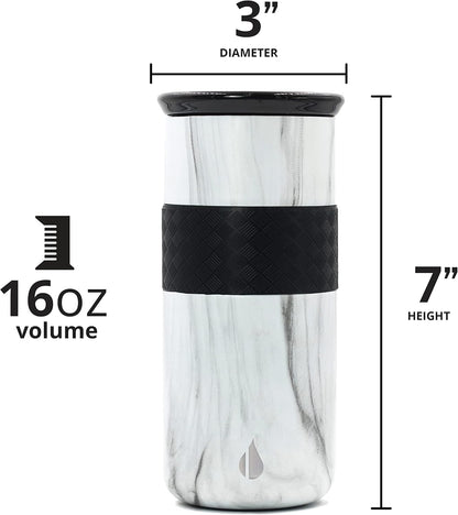 Artisan Insulated Tumbler, Triple Wall Coffee Travel Mug, Reusable Stainless Steel Coffee Tumbler with Ceramic Lid, Thermal Coffee Cups for Hot (6 Hrs) & Cold (18 Hrs), 12oz - Teak Wood