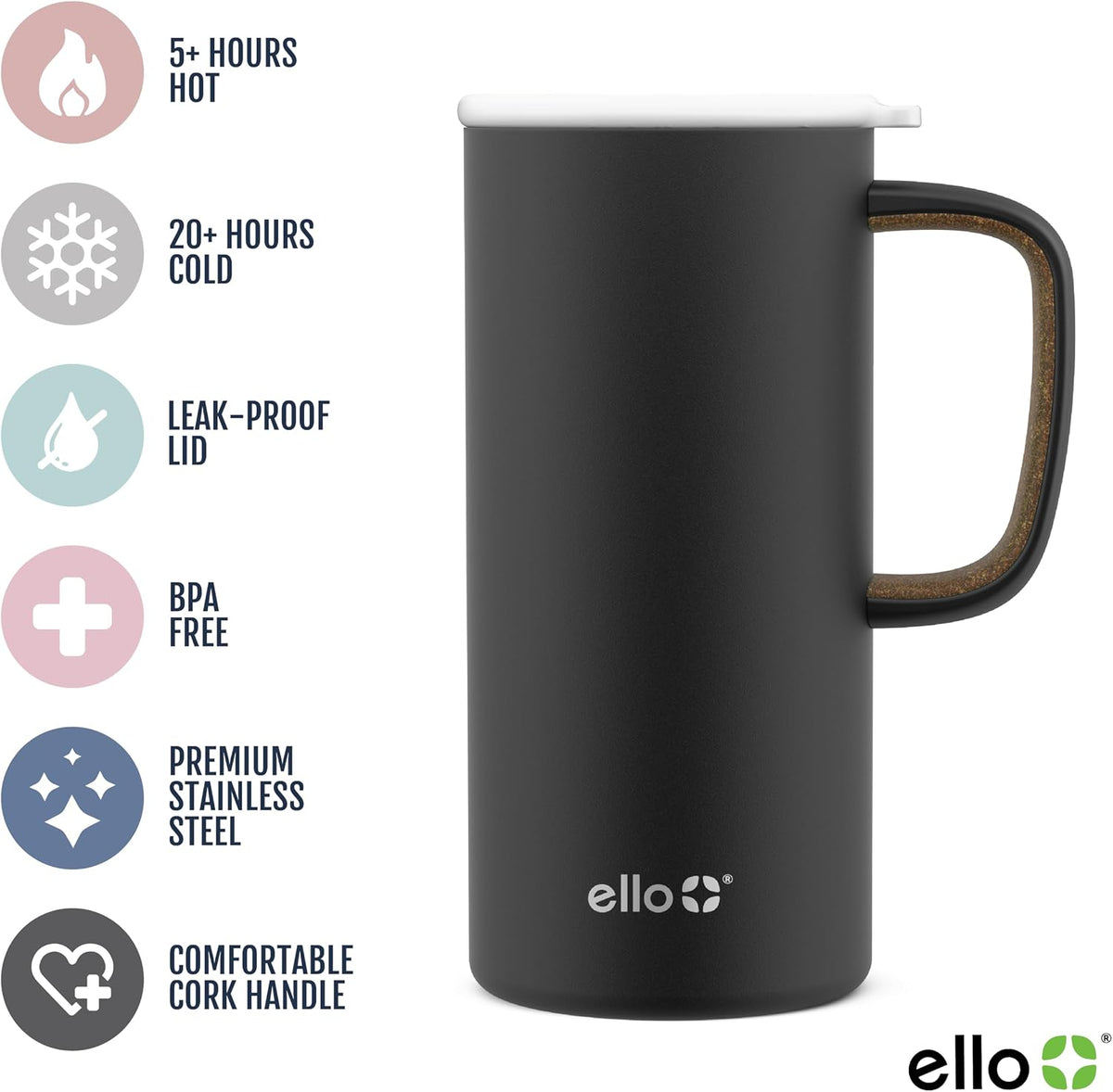 Campy 18oz Insulated Stainless Steel Travel Mug with Handle, Black