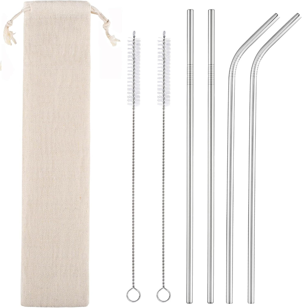 Set of 4 Reusable Metal Straws, 10.5'' Long Stainless Steel Straw with Cleaning Brushes and Case, Drinking for 30 oz and 20 oz Tumblers.