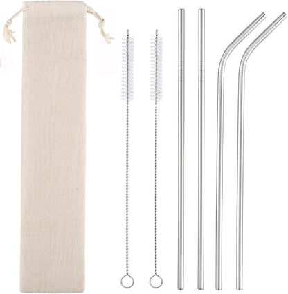Set of 4 Reusable Metal Straws, 10.5'' Long Stainless Steel Straw with Cleaning Brushes and Case, Drinking for 30 oz and 20 oz Tumblers.