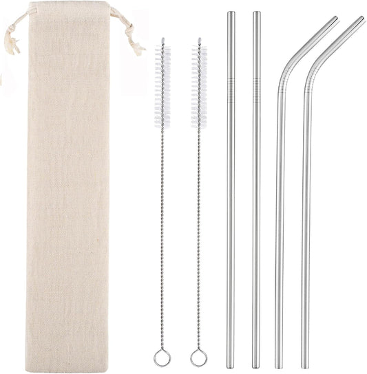 Set of 4 Reusable Metal Straws, 10.5'' Long Stainless Steel Straw with Cleaning Brushes and Case, Drinking for 30 oz and 20 oz Tumblers.