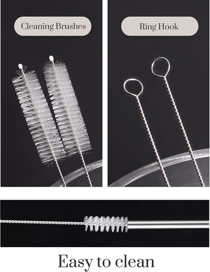 Set of 4 Reusable Metal Straws, 10.5'' Long Stainless Steel Straw with Cleaning Brushes and Case, Drinking for 30 oz and 20 oz Tumblers.