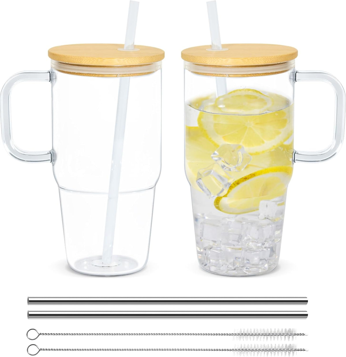 20oz Plastic Tumbler with Handle, Clear Tumblers with Lid and Straw | Iced Coffee Cup with Clear lids for Cold Drinks, Coffee, Soda, Tea, Milk, Juice