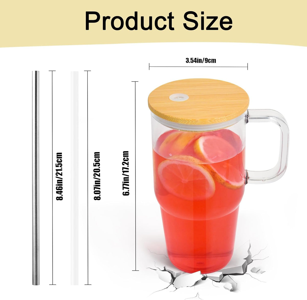 20oz Plastic Tumbler with Handle, Clear Tumblers with Lid and Straw | Iced Coffee Cup with Clear lids for Cold Drinks, Coffee, Soda, Tea, Milk, Juice
