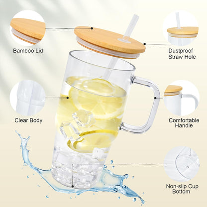 20oz Plastic Tumbler with Handle, Clear Tumblers with Lid and Straw | Iced Coffee Cup with Clear lids for Cold Drinks, Coffee, Soda, Tea, Milk, Juice