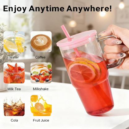 20oz Plastic Tumbler with Handle, Clear Tumblers with Lid and Straw | Iced Coffee Cup with Clear lids for Cold Drinks, Coffee, Soda, Tea, Milk, Juice