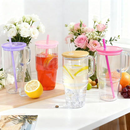 20oz Plastic Tumbler with Handle, Clear Tumblers with Lid and Straw | Iced Coffee Cup with Clear lids for Cold Drinks, Coffee, Soda, Tea, Milk, Juice