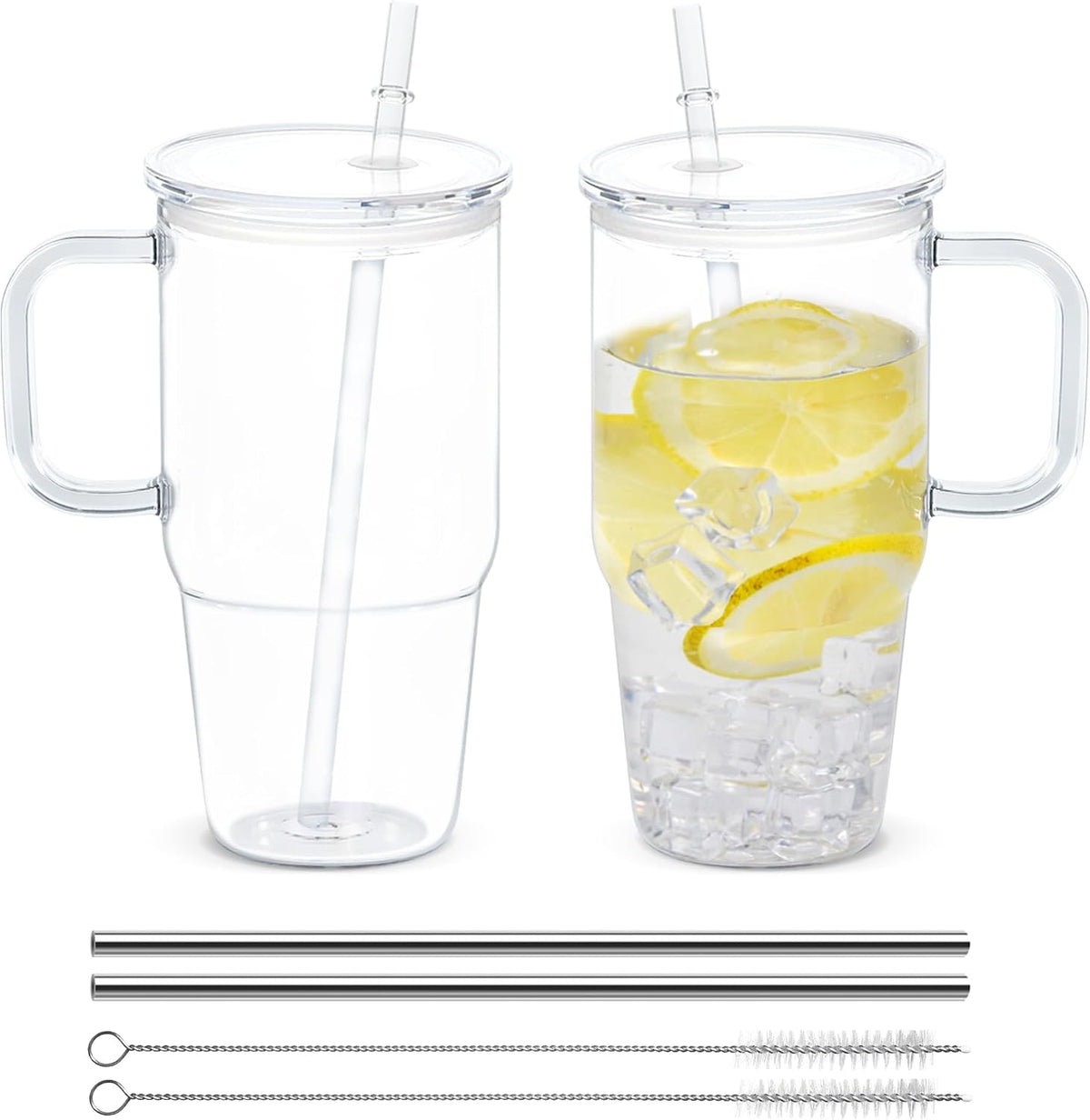 20oz Plastic Tumbler with Handle, Clear Tumblers with Lid and Straw | Iced Coffee Cup with Clear lids for Cold Drinks, Coffee, Soda, Tea, Milk, Juice