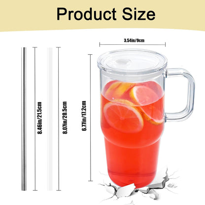 20oz Plastic Tumbler with Handle, Clear Tumblers with Lid and Straw | Iced Coffee Cup with Clear lids for Cold Drinks, Coffee, Soda, Tea, Milk, Juice