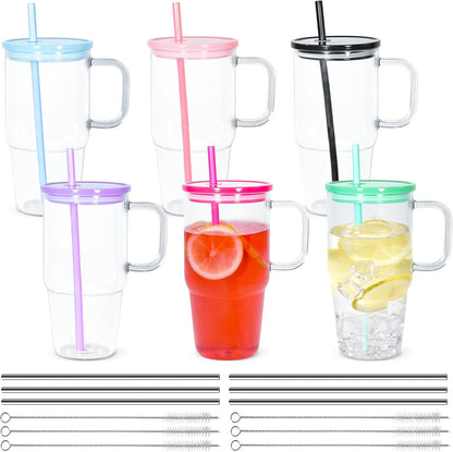 20oz Plastic Tumbler with Handle, Clear Tumblers with Lid and Straw | Iced Coffee Cup with Clear lids for Cold Drinks, Coffee, Soda, Tea, Milk, Juice