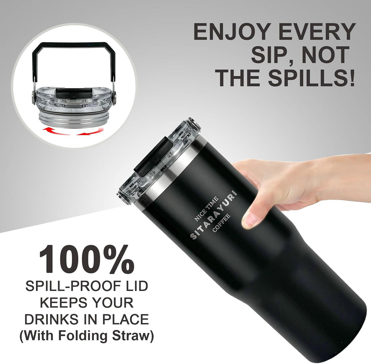 30 oz Insulated Tumbler with Handle and Flip Straw Lid - 100% Leak Proof Stainless Steel Water Bottle - Vacuum Sealed Travel Mug for Iced Coffee & Tea - Cupholder Friendly & BPA Free