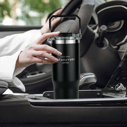 30 oz Insulated Tumbler with Handle and Flip Straw Lid - 100% Leak Proof Stainless Steel Water Bottle - Vacuum Sealed Travel Mug for Iced Coffee & Tea - Cupholder Friendly & BPA Free