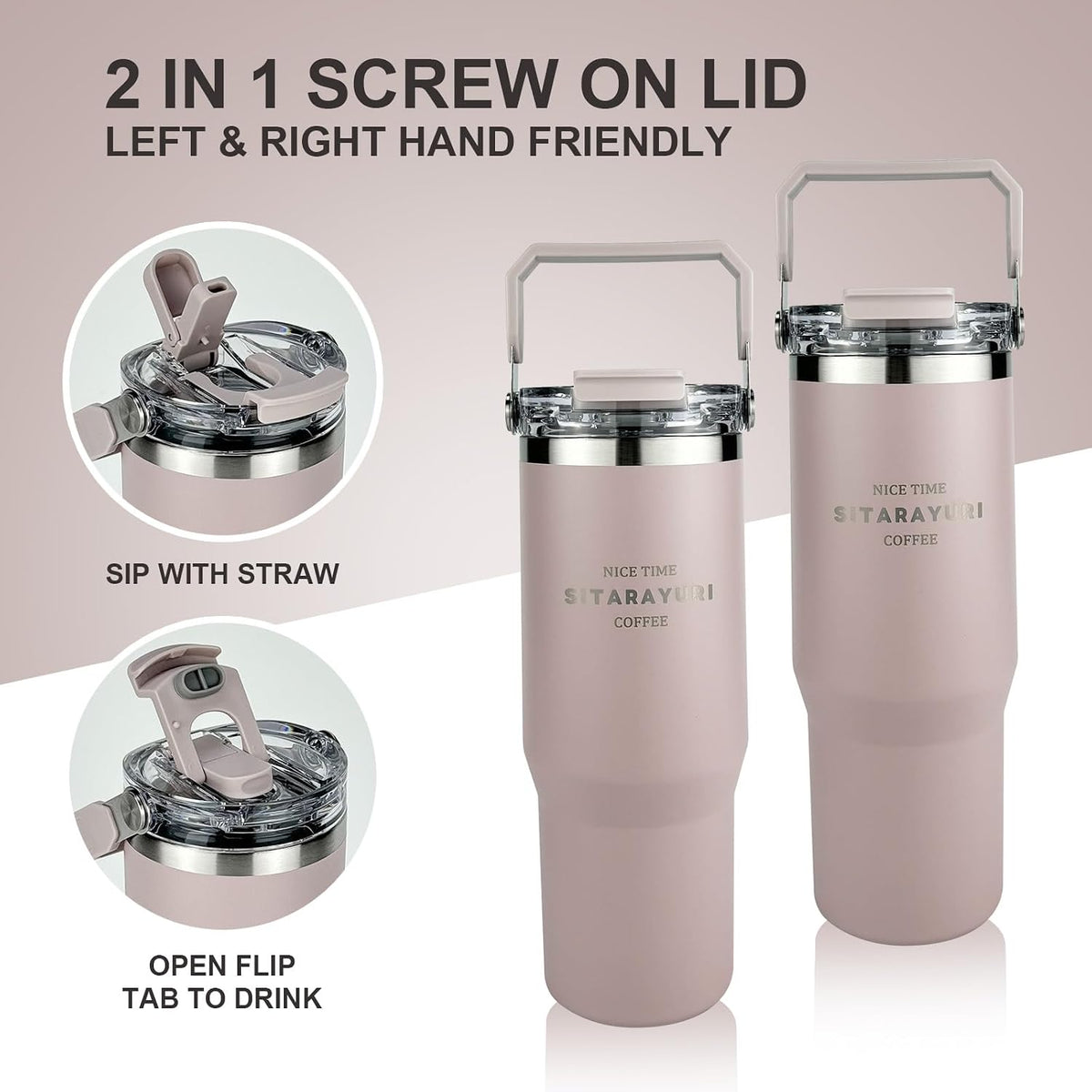 30 oz Insulated Tumbler with Handle and Flip Straw Lid - 100% Leak Proof Stainless Steel Water Bottle - Vacuum Sealed Travel Mug for Iced Coffee & Tea - Cupholder Friendly & BPA Free