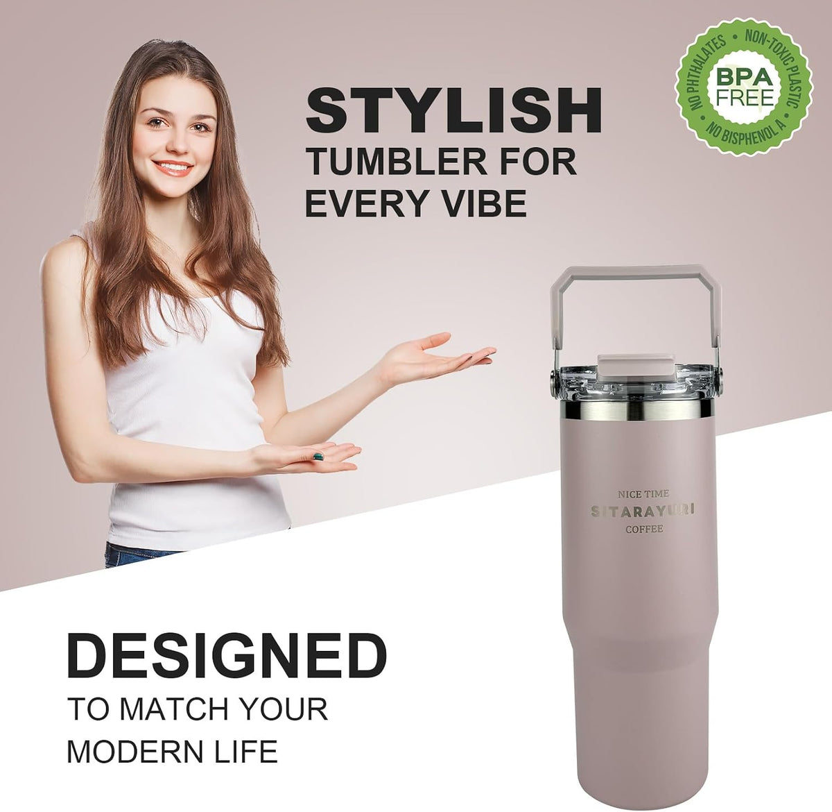 30 oz Insulated Tumbler with Handle and Flip Straw Lid - 100% Leak Proof Stainless Steel Water Bottle - Vacuum Sealed Travel Mug for Iced Coffee & Tea - Cupholder Friendly & BPA Free