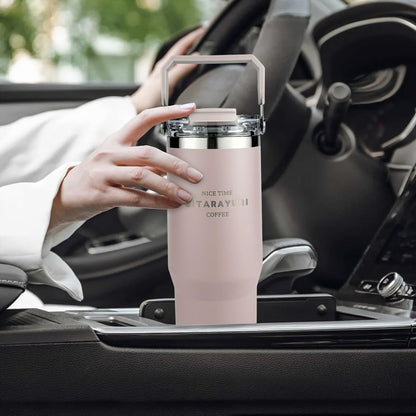 30 oz Insulated Tumbler with Handle and Flip Straw Lid - 100% Leak Proof Stainless Steel Water Bottle - Vacuum Sealed Travel Mug for Iced Coffee & Tea - Cupholder Friendly & BPA Free