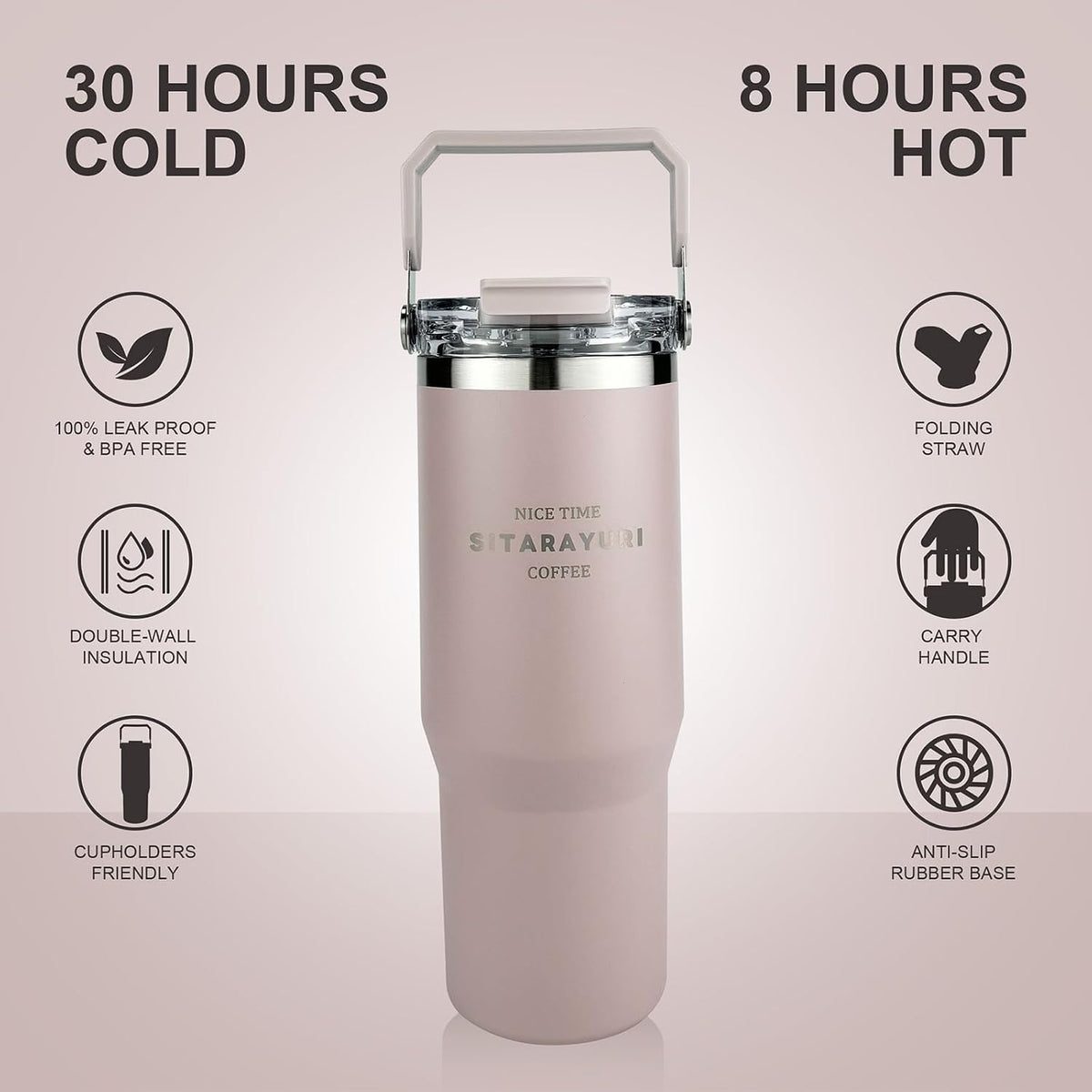 30 oz Insulated Tumbler with Handle and Flip Straw Lid - 100% Leak Proof Stainless Steel Water Bottle - Vacuum Sealed Travel Mug for Iced Coffee & Tea - Cupholder Friendly & BPA Free