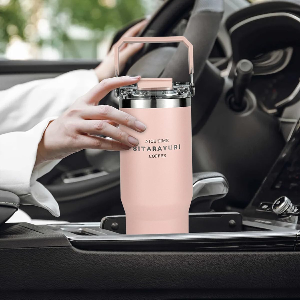 30 oz Insulated Tumbler with Handle and Flip Straw Lid - 100% Leak Proof Stainless Steel Water Bottle - Vacuum Sealed Travel Mug for Iced Coffee & Tea - Cupholder Friendly & BPA Free