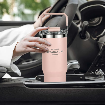 30 oz Insulated Tumbler with Handle and Flip Straw Lid - 100% Leak Proof Stainless Steel Water Bottle - Vacuum Sealed Travel Mug for Iced Coffee & Tea - Cupholder Friendly & BPA Free