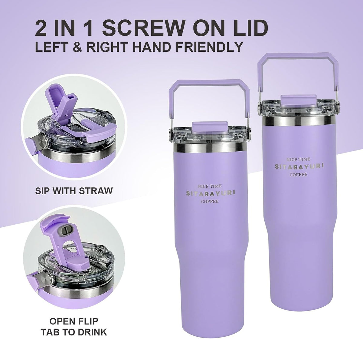 30 oz Insulated Tumbler with Handle and Flip Straw Lid - 100% Leak Proof Stainless Steel Water Bottle - Vacuum Sealed Travel Mug for Iced Coffee & Tea - Cupholder Friendly & BPA Free