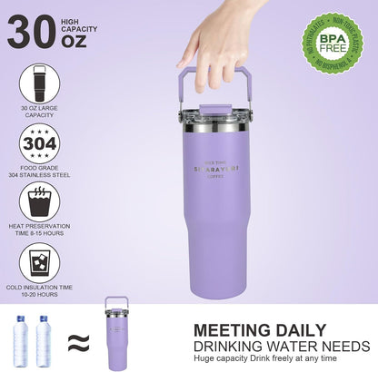 30 oz Insulated Tumbler with Handle and Flip Straw Lid - 100% Leak Proof Stainless Steel Water Bottle - Vacuum Sealed Travel Mug for Iced Coffee & Tea - Cupholder Friendly & BPA Free