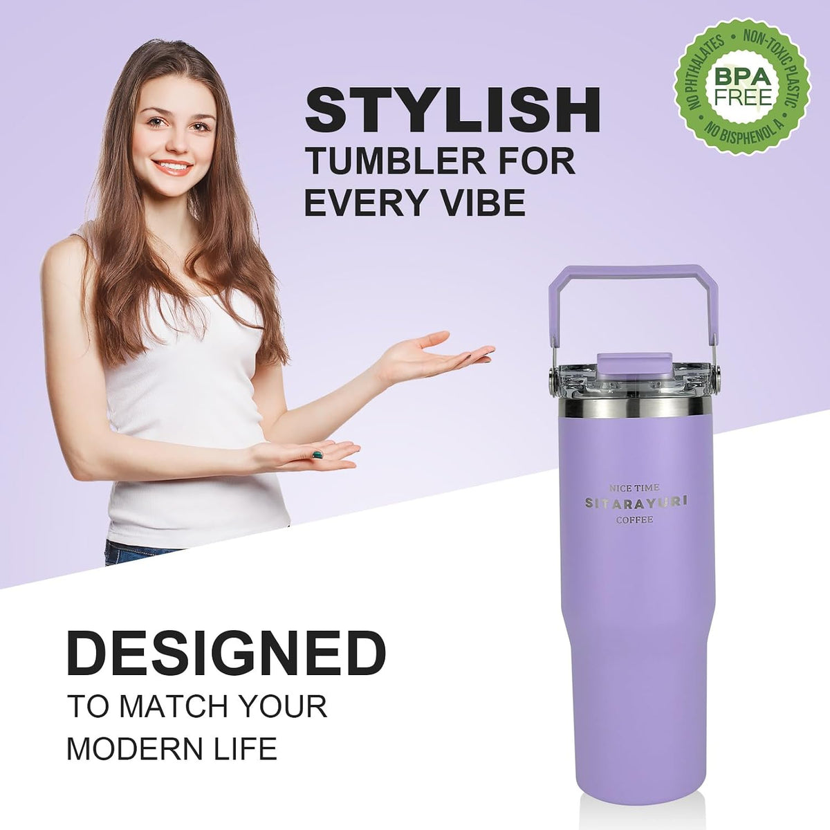 30 oz Insulated Tumbler with Handle and Flip Straw Lid - 100% Leak Proof Stainless Steel Water Bottle - Vacuum Sealed Travel Mug for Iced Coffee & Tea - Cupholder Friendly & BPA Free