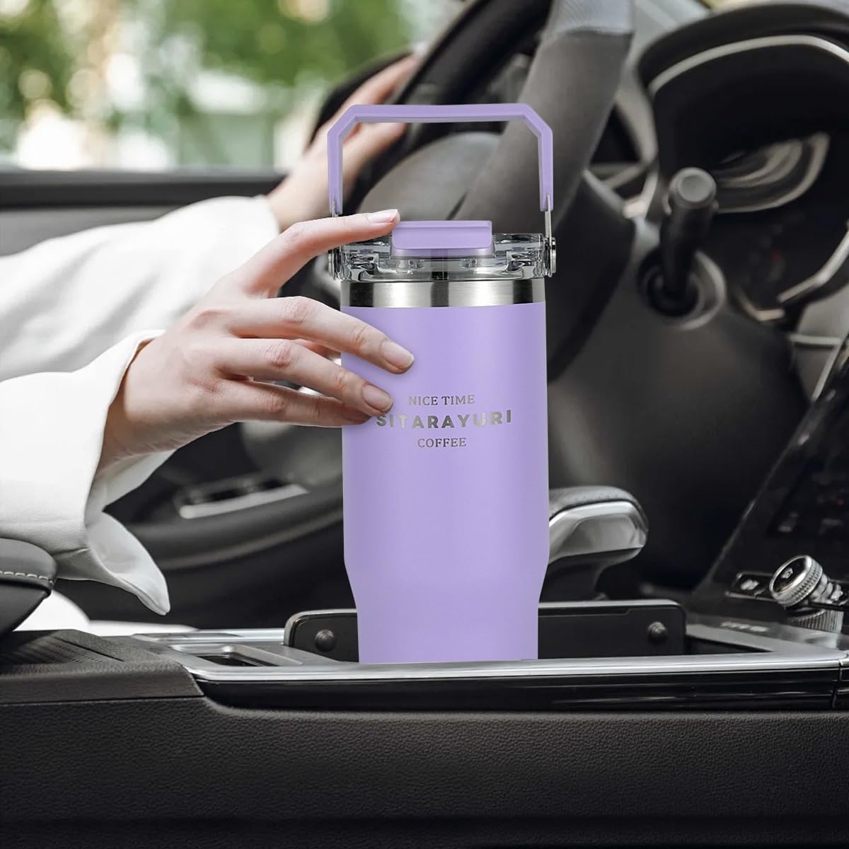 30 oz Insulated Tumbler with Handle and Flip Straw Lid - 100% Leak Proof Stainless Steel Water Bottle - Vacuum Sealed Travel Mug for Iced Coffee & Tea - Cupholder Friendly & BPA Free