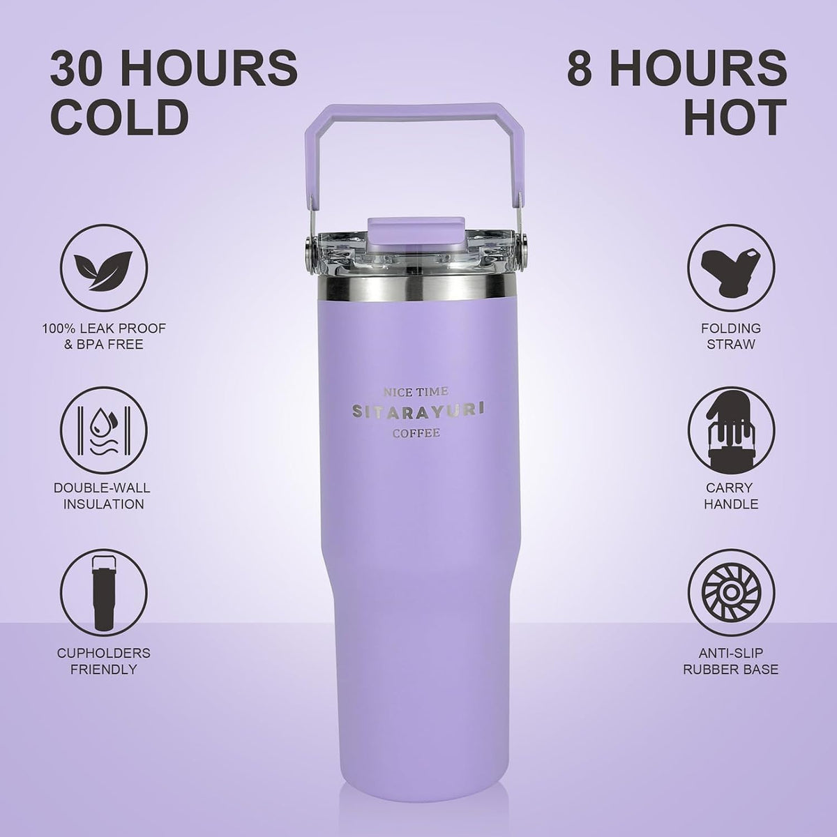 30 oz Insulated Tumbler with Handle and Flip Straw Lid - 100% Leak Proof Stainless Steel Water Bottle - Vacuum Sealed Travel Mug for Iced Coffee & Tea - Cupholder Friendly & BPA Free