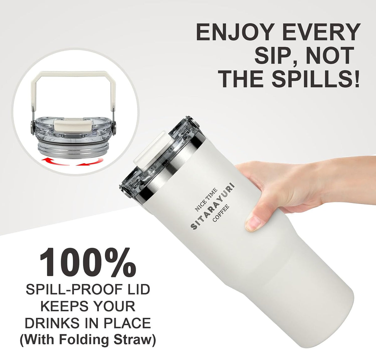 30 oz Insulated Tumbler with Handle and Flip Straw Lid - 100% Leak Proof Stainless Steel Water Bottle - Vacuum Sealed Travel Mug for Iced Coffee & Tea - Cupholder Friendly & BPA Free