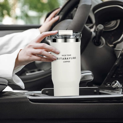 30 oz Insulated Tumbler with Handle and Flip Straw Lid - 100% Leak Proof Stainless Steel Water Bottle - Vacuum Sealed Travel Mug for Iced Coffee & Tea - Cupholder Friendly & BPA Free