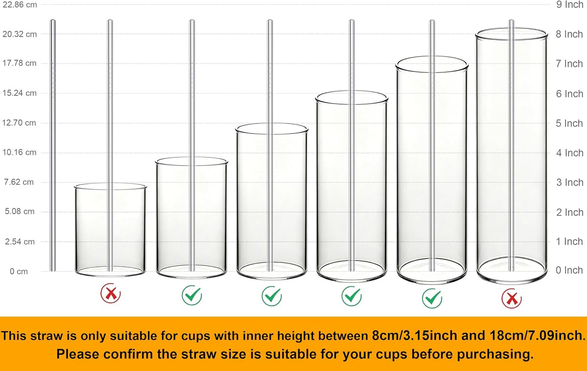 Stainless Steel Straws Metal Reusable Drinking Straw for Juice Iced Coffee Cold Beverage Water Highball Glasses 12/14/16/18oz Tumblers Mugs Cups, 0.24" Wide 8.5" Long, Set of 8 with Brush, Silver