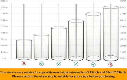 Stainless Steel Straws Metal Reusable Drinking Straw for Juice Iced Coffee Cold Beverage Water Highball Glasses 12/14/16/18oz Tumblers Mugs Cups, 0.24" Wide 8.5" Long, Set of 8 with Brush, Silver