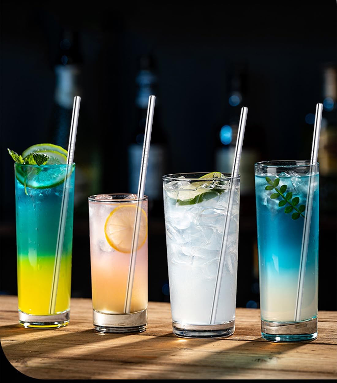 Stainless Steel Straws Metal Reusable Drinking Straw for Juice Iced Coffee Cold Beverage Water Highball Glasses 12/14/16/18oz Tumblers Mugs Cups, 0.24" Wide 8.5" Long, Set of 8 with Brush, Silver