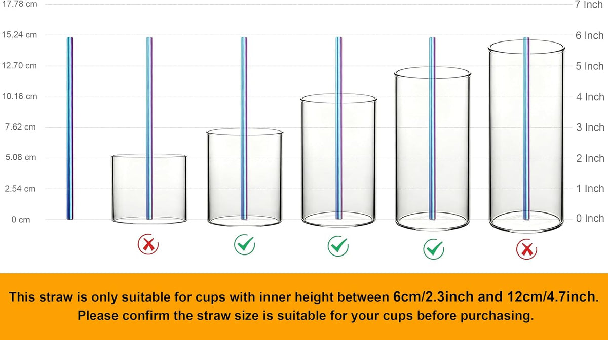 Stainless Steel Straws Metal Reusable Drinking Straw for Juice Iced Coffee Cold Beverage Water Highball Glasses 12/14/16/18oz Tumblers Mugs Cups, 0.24" Wide 8.5" Long, Set of 8 with Brush, Silver