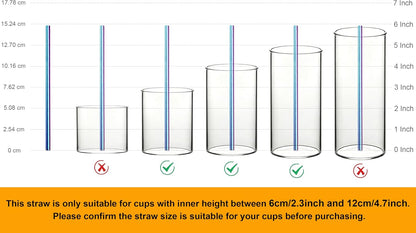 Stainless Steel Straws Metal Reusable Drinking Straw for Juice Iced Coffee Cold Beverage Water Highball Glasses 12/14/16/18oz Tumblers Mugs Cups, 0.24" Wide 8.5" Long, Set of 8 with Brush, Silver