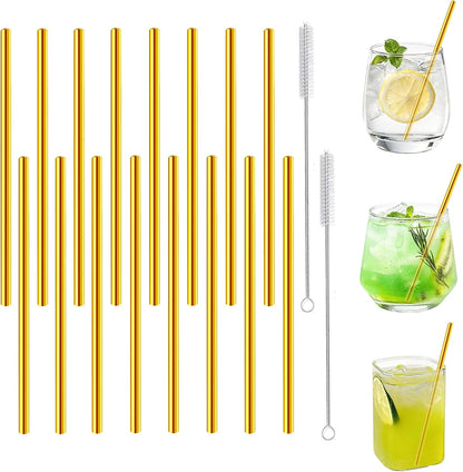 Stainless Steel Straws Metal Reusable Drinking Straw for Juice Iced Coffee Cold Beverage Water Highball Glasses 12/14/16/18oz Tumblers Mugs Cups, 0.24" Wide 8.5" Long, Set of 8 with Brush, Silver