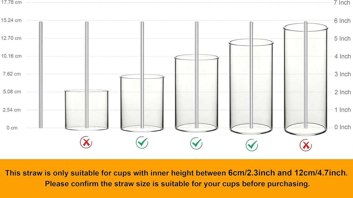 Stainless Steel Straws Metal Reusable Drinking Straw for Juice Iced Coffee Cold Beverage Water Highball Glasses 12/14/16/18oz Tumblers Mugs Cups, 0.24" Wide 8.5" Long, Set of 8 with Brush, Silver