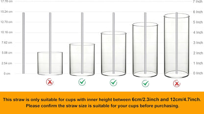 Stainless Steel Straws Metal Reusable Drinking Straw for Juice Iced Coffee Cold Beverage Water Highball Glasses 12/14/16/18oz Tumblers Mugs Cups, 0.24" Wide 8.5" Long, Set of 8 with Brush, Silver