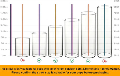 Stainless Steel Straws Metal Reusable Drinking Straw for Juice Iced Coffee Cold Beverage Water Highball Glasses 12/14/16/18oz Tumblers Mugs Cups, 0.24" Wide 8.5" Long, Set of 8 with Brush, Silver