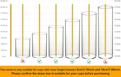 Stainless Steel Straws Metal Reusable Drinking Straw for Juice Iced Coffee Cold Beverage Water Highball Glasses 12/14/16/18oz Tumblers Mugs Cups, 0.24" Wide 8.5" Long, Set of 8 with Brush, Silver