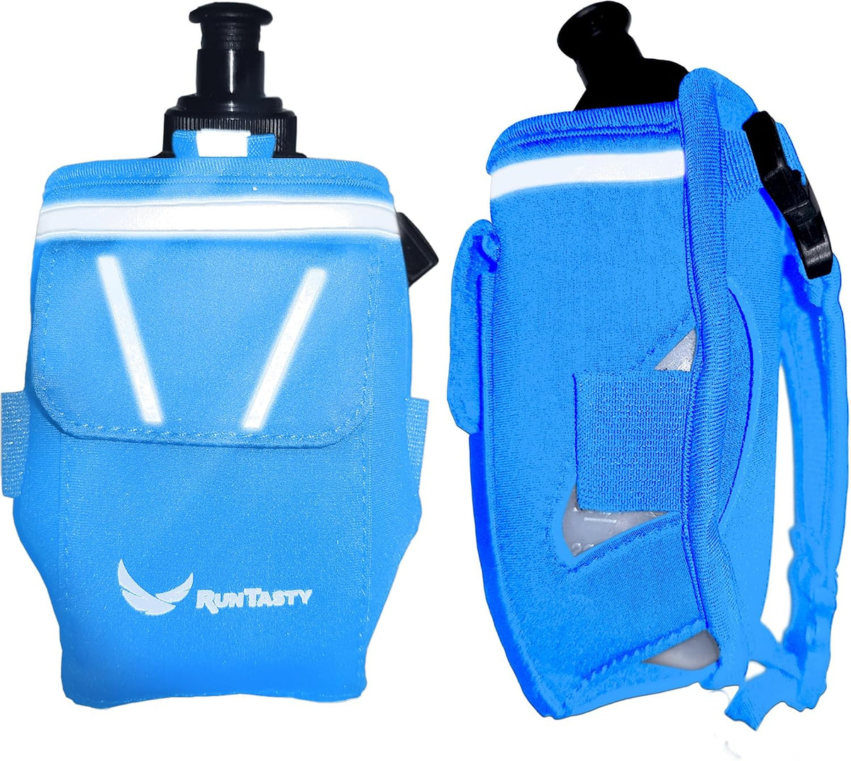 2-in-1 Running Fun: Handheld 12 Oz Water Bottle & Running Belt Add-On. No-Grip Design Straps on Hand & Slides on Belt. Waterproof Pocket for Money, Keys. Maximize Time, Freedom & Health